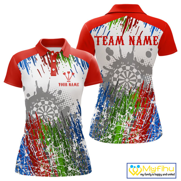 Custom Red Blue Green Splash Paint Dartboard Dart Polo Shirts For Women, Dart Jerseys NYN0683