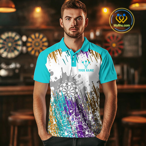 Custom Colorful Splash Paint Dart Polo Shirts For Men, Dart Team Shirt NYN0684