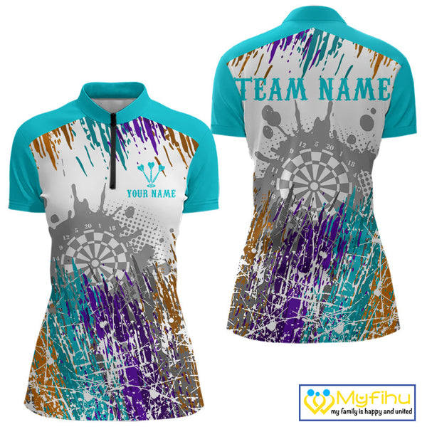 Custom Colorful Splash Paint Dart Quarter-Zip Shirts For Women, Dart Team Shirt NYN0684