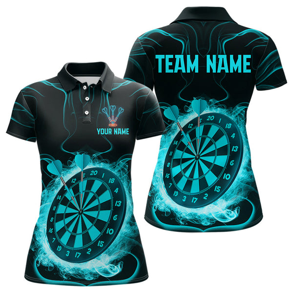 Custom Blue Smoke Flame Dartboard Dart Polo Shirt For Women, Dart Tournament Jerseys NYN0470