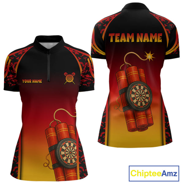 Custom Black And Red Darts Exploding Dart Women Quarter-Zip Shirt, Dart Tournament Shirt NYN0115