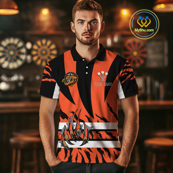 Custom Black And Orange Tiger Dart Team Jerseys, Tiger Dart Polo Shirt For Men NYN0479