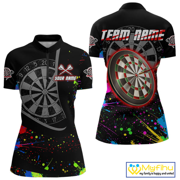 Custom Colorful Splatter Dart Team Quarter-Zip Shirt For Women, Dart Tournament Shirt NYN0494