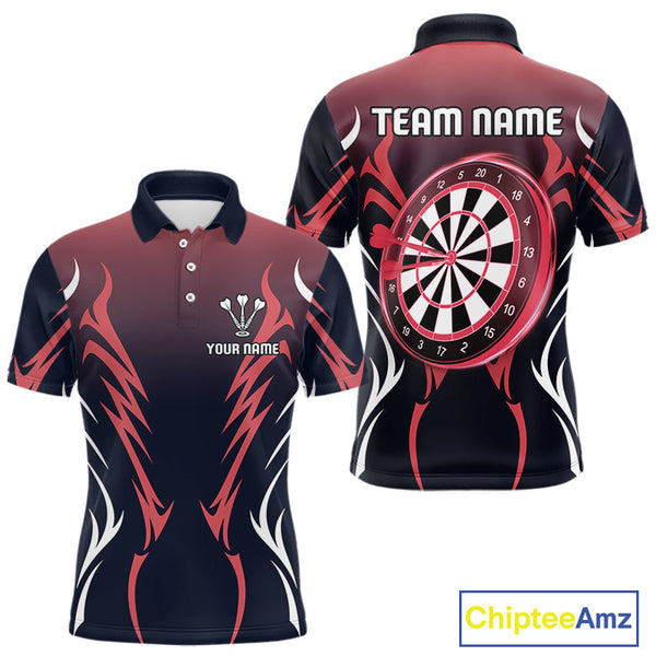 Custom Black And Red Dartboard Dart Polo Team Shirts For Men, Dart Tournament Shirt NYN0247