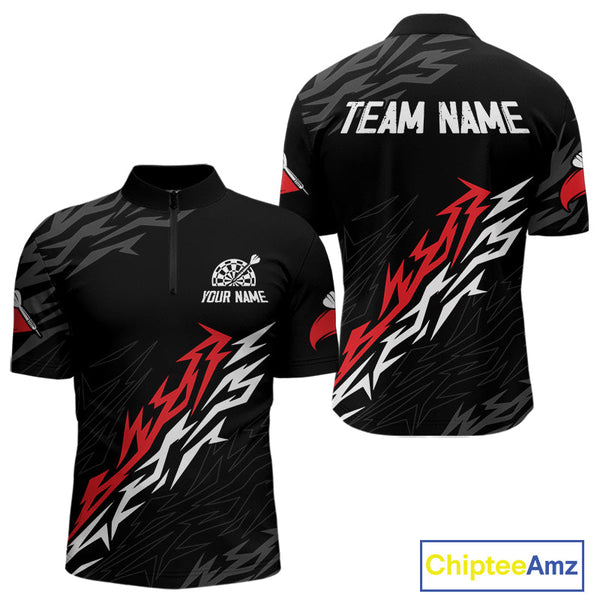Custom Black And Red Dart Jerseys, Dart Tournament Team Quarter-Zip Shirts For Men NYN0250
