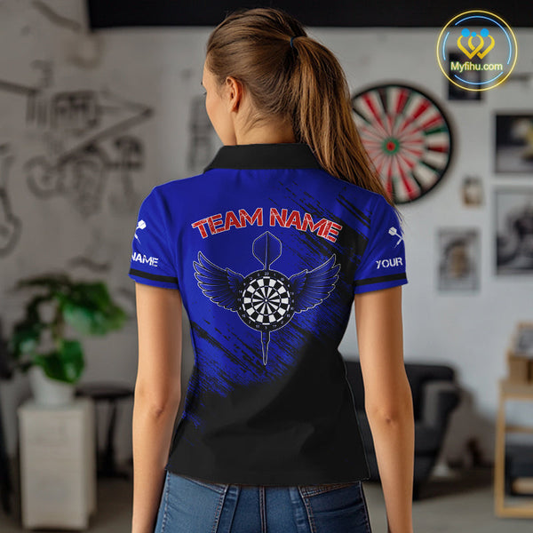 Custom Black, Red And Blue Skull Dart Polo Shirt For Women, Skull Dart Jerseys NYN0505