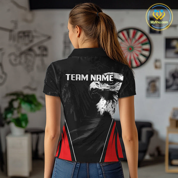 Custom Black And Red Eagle Dart Jerseys, Dart Team League Polo Shirts For Women NYN0272
