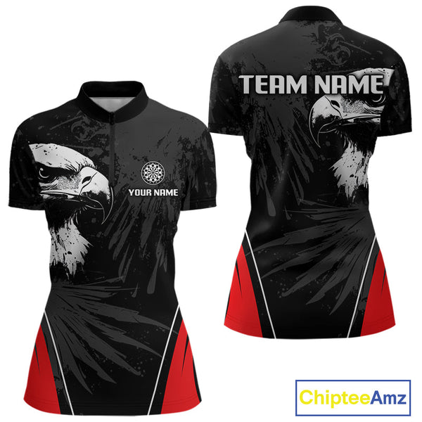Custom Black And Red Eagle Dart Jerseys, Dart Team League Quarter-Zip Shirts For Women NYN0272