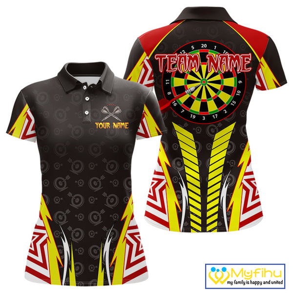 Custom Yellow And Red Dartboard Pattern Dart Polo Shirt For Women, Dart Jerseys NYN0527