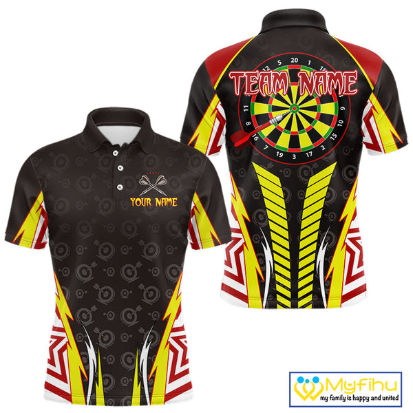 Custom Yellow And Red Dartboard Pattern Dart Polo Shirt For Men, Dart Jerseys NYN0527