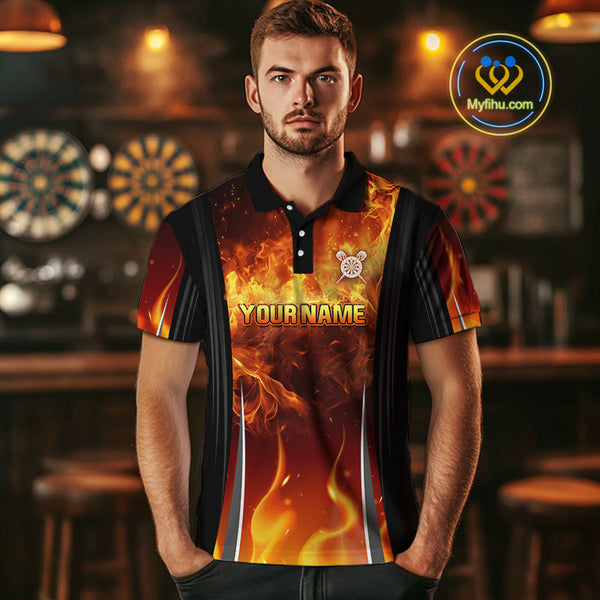 Custom Fire Flame Strong Dart Team Polo Shirt For Men, Dart Jerseys NYN0546