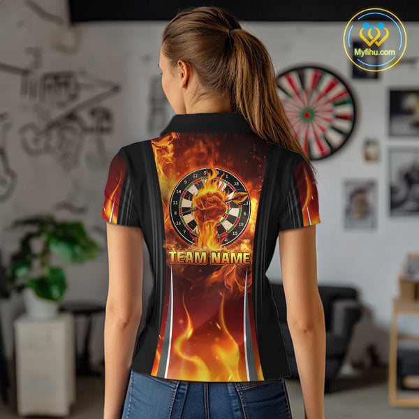 Custom Fire Flame Strong Dart Team Polo Shirt For Women, Dart Jerseys NYN0546