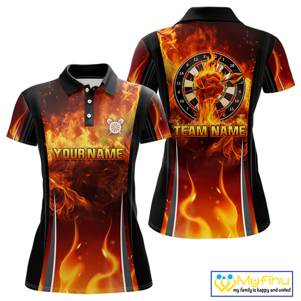 Custom Fire Flame Strong Dart Team Polo Shirt For Women, Dart Jerseys NYN0546