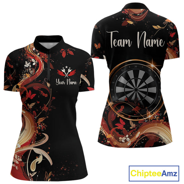Custom Elegant Butterfly Dart Quarter-Zip Shirts For Women, Dart Team Tournament Shirt NYN0288