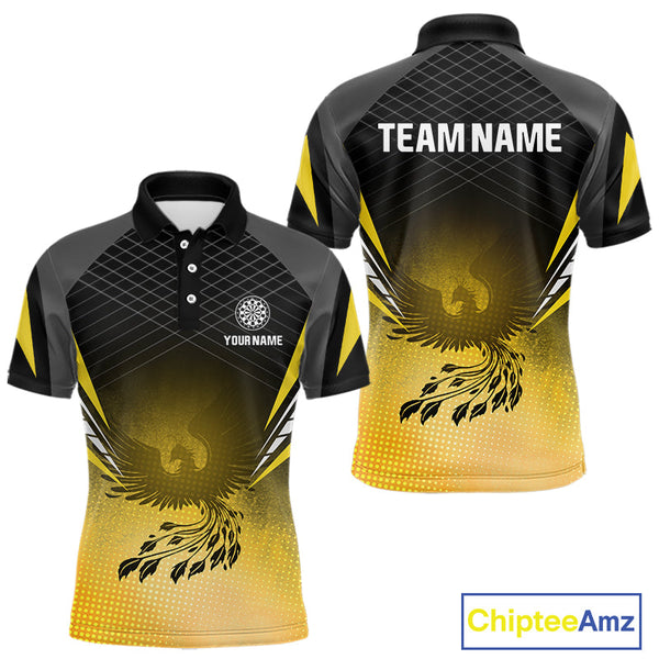 Custom Black And Yellow Phoenix Dart Jerseys, Dart Team Men Polo Shirts Dart League Shirt NYN0303