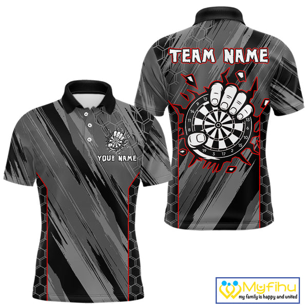 Custom Black, Gray And Red Camo Strong Dart Team Men Polo Shirts, Dart Jerseys NYN0318