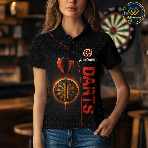 Custom Black And Red Dart Team Polo Shirts For Women, Dart Players Gifts NYN0584