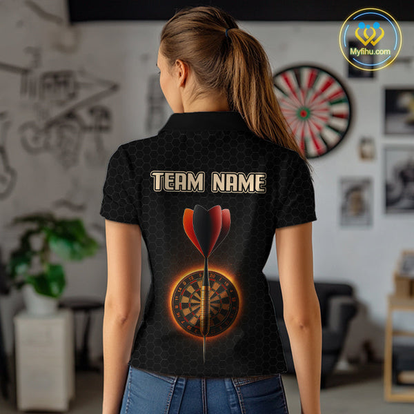 Custom Black And Red Dart Team Polo Shirts For Women, Dart Players Gifts NYN0584
