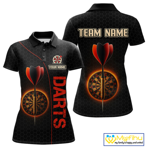 Custom Black And Red Dart Team Polo Shirts For Women, Dart Players Gifts NYN0584