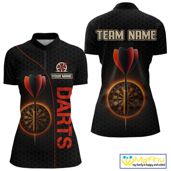 Custom Black And Red Dart Team Quarter-Zip Shirts For Women, Dart Players Gifts NYN0584