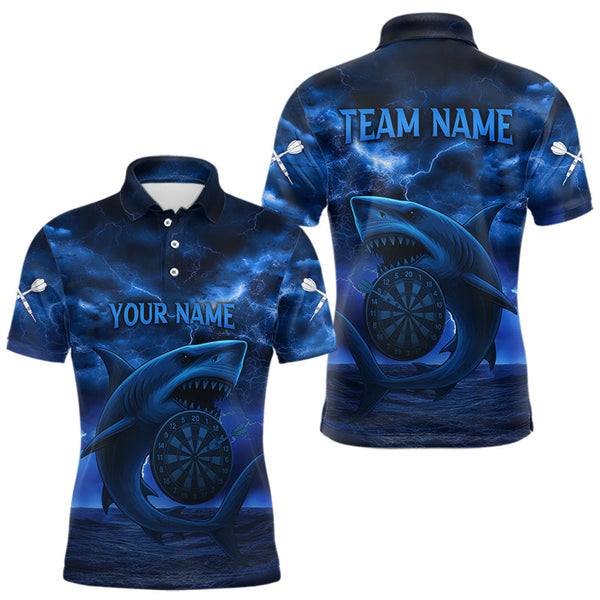 Custom Blue Thunder Lightning Storm Shark Dart Team Men Polo Shirts With Name NYN0330