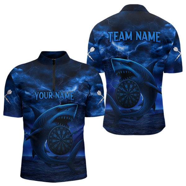 Custom Blue Thunder Lightning Storm Shark Dart Team Men Quarter-Zip Shirts With Name NYN0330