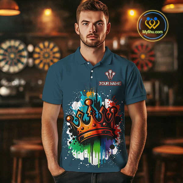 Custom Colorful Splatter Dartboard King Crown Dart Polo Shirt For Men NYN0600
