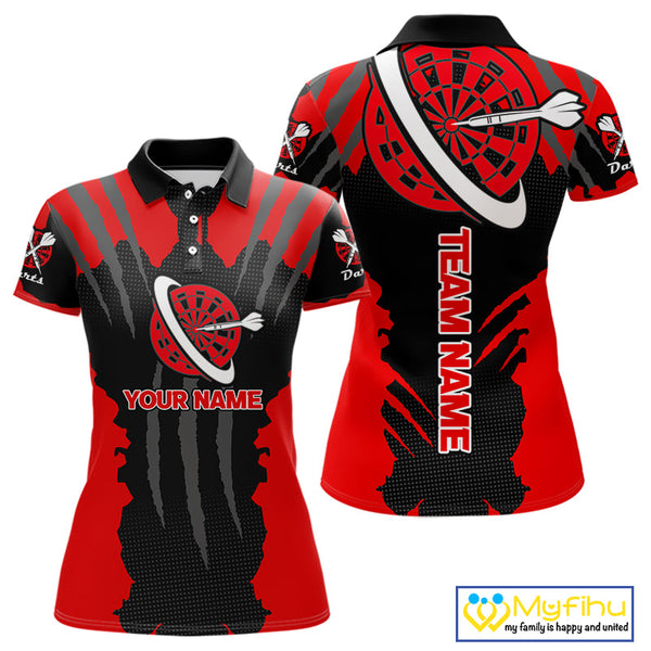 Custom Black And Red Dart Jerseys, Dart Team Polo Shirts For Women Dart League Shirt NYN0339