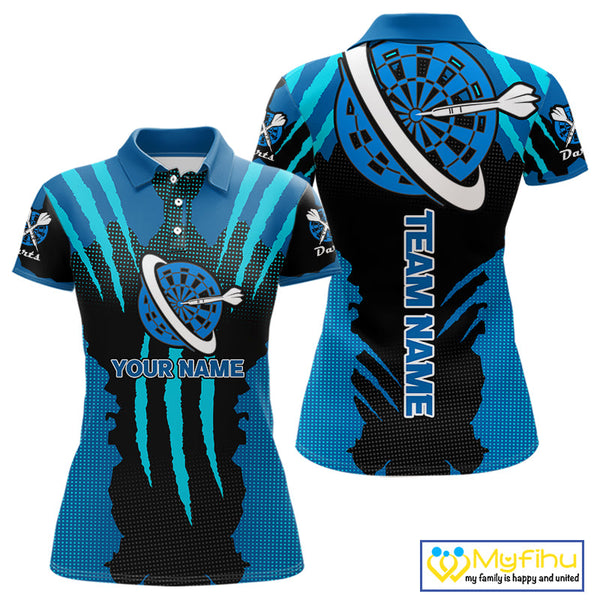 Custom Black And Blue Dart Jerseys, Dart Team Polo Shirts For Women Dart League Shirt NYN0340