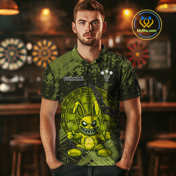 Custom Grunge Black And Yellow Angry Rabbit Dart Team Men Polo Shirt, Dart Jerseys NYN0629