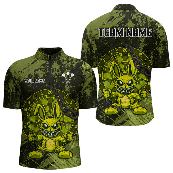 Custom Grunge Black And Yellow Angry Rabbit Dart Team Men Quarter-Zip Shirt, Dart Jerseys NYN0629