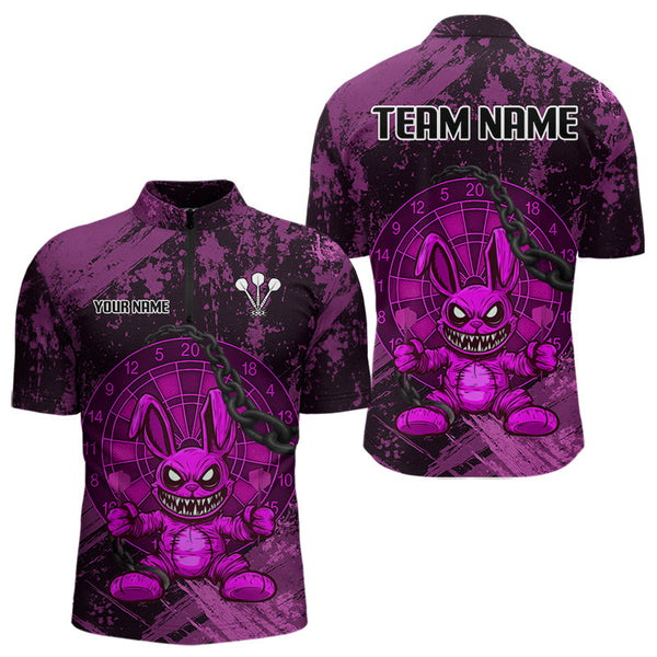 Custom Grunge Black And Pink Angry Rabbit Dart Team Men Quarter-Zip Shirt, Dart Jerseys NYN0630