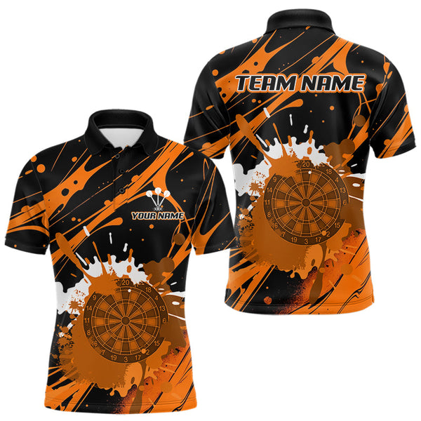 Custom Orange Paint Splash Dartboard Polo Shirt For Men, Artistic Dart League Shirt NYN0648