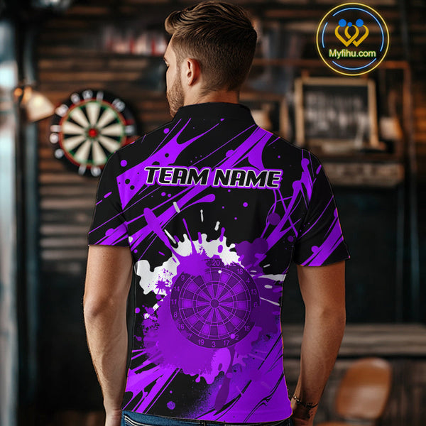 Custom Purple Paint Splash Dartboard Polo Shirt For Men, Artistic Dart League Shirt NYN0649