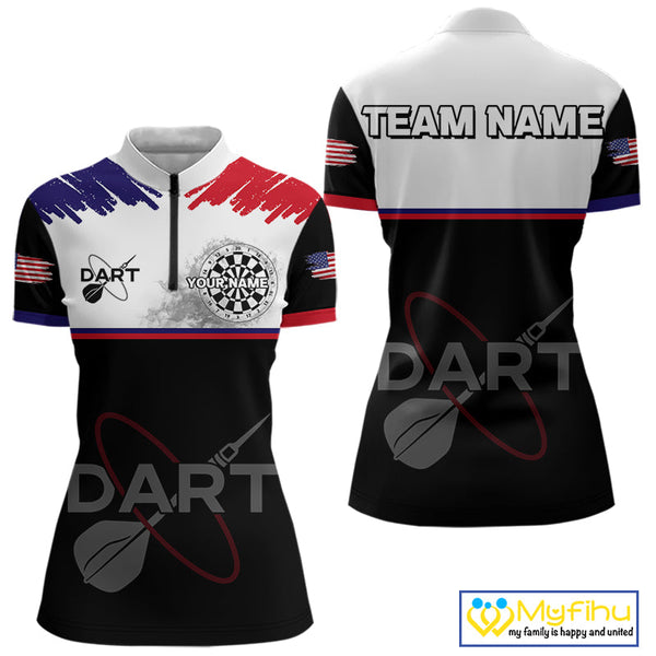 Custom US Flag Dart Patriotic Dart Quarter-Zip Shirts For Women, Dart League Team Shirt NYN0426
