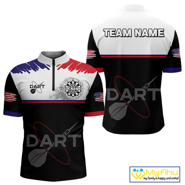 Custom US Flag Dart Patriotic Dart Quarter-Zip Shirts For Men, Dart League Team Shirt NYN0426