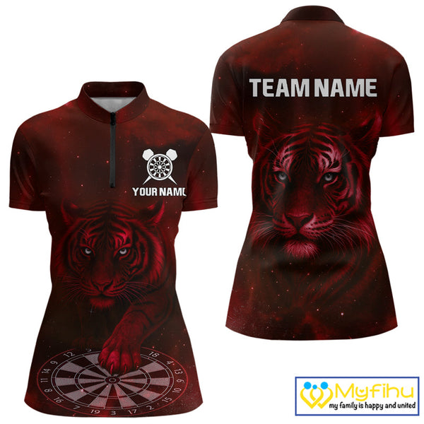 Custom Blue Tiger Dart Quarter-Zip Shirts For Women, Dart Team Jerseys Dart League Shirt NYN0466