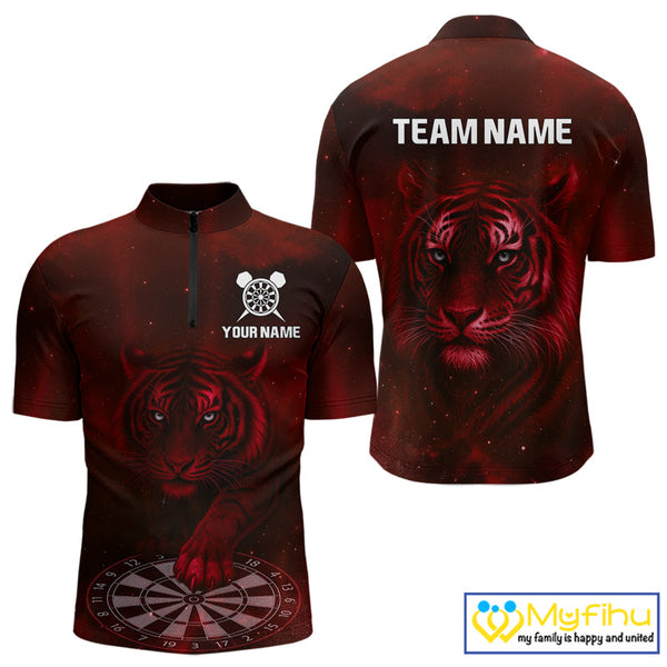 Custom Blue Tiger Dart Quarter-Zip Shirts For Men, Dart Team Jerseys Dart League Shirt NYN0466