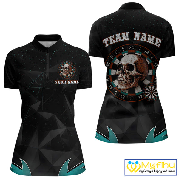 Custom Skull Dart Team Quarter-Zip Shirt For Women, Halloween Dart Outfit NYN0474