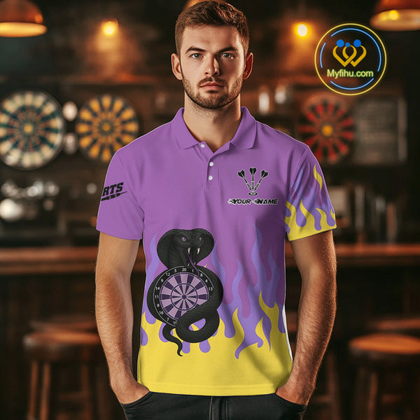 Custom Purple And Yellow Cobra Snake Dart Polo Shirt For Men, Dart Jerseys NYN0491