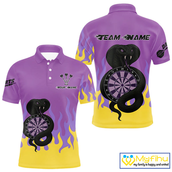 Custom Purple And Yellow Cobra Snake Dart Polo Shirt For Men, Dart Jerseys NYN0491