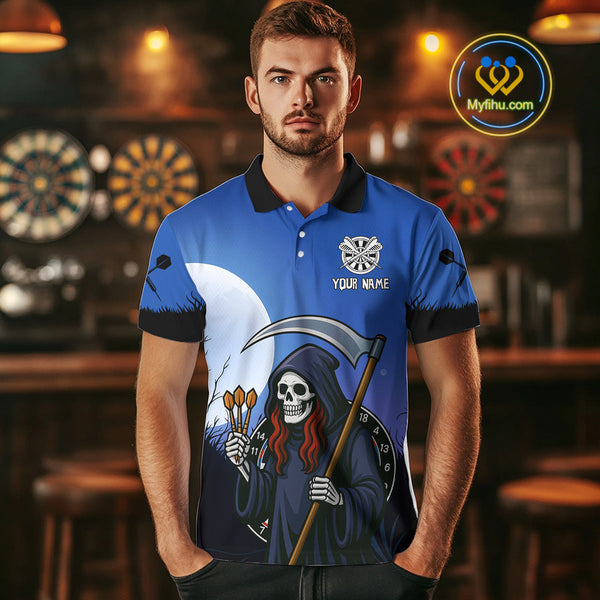 Custom Funny Grim Reaper Dart Team Polo Shirt For Men, Halloween Dart Outfit NYN0497
