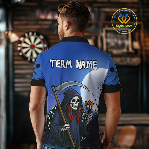 Custom Funny Grim Reaper Dart Team Polo Shirt For Men, Halloween Dart Outfit NYN0497