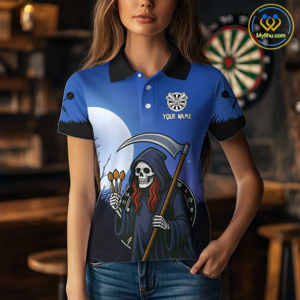 Custom Funny Grim Reaper Dart Team Polo Shirt For Women, Halloween Dart Outfit NYN0497
