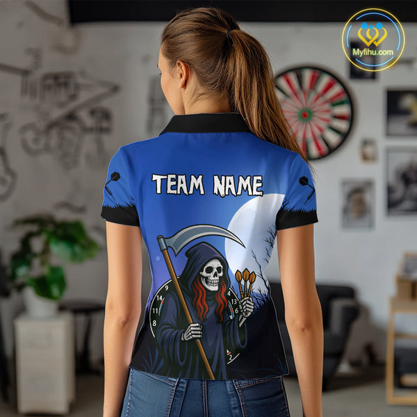 Custom Funny Grim Reaper Dart Team Polo Shirt For Women, Halloween Dart Outfit NYN0497