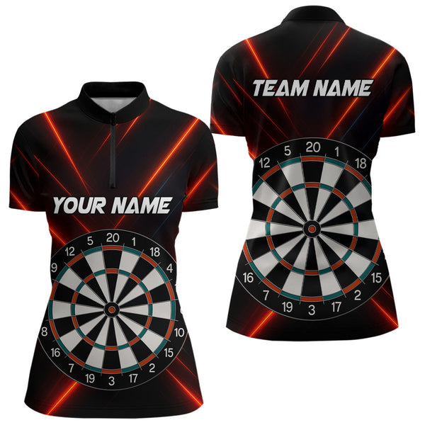 Custom Black And Red Dart Team Quarter-Zip Shirts For Women, Dart Players Gifts NYN0268
