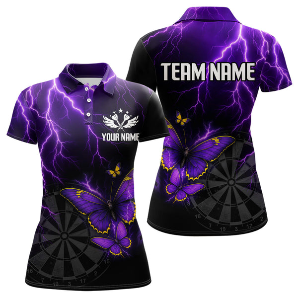 Custom Purple Thunder Lightning Butterfly Dart Team Women Polo Shirts, Dart League Shirt NYN0286