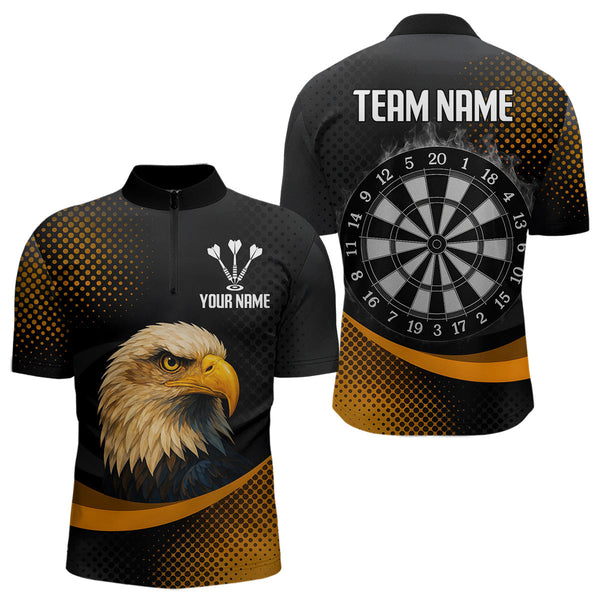 Custom Black And Orange Eagle Dart Team Quarter-Zip Shirts For Men, Dart Tournament Shirt NYN0302
