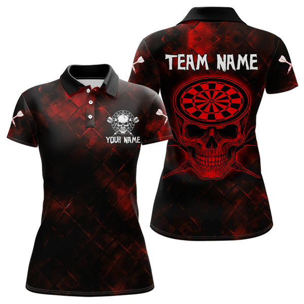 Custom Black And Red Skull Dartboard Dart Team Polo Shirt For Women, Halloween Dart Outfit NYN0320
