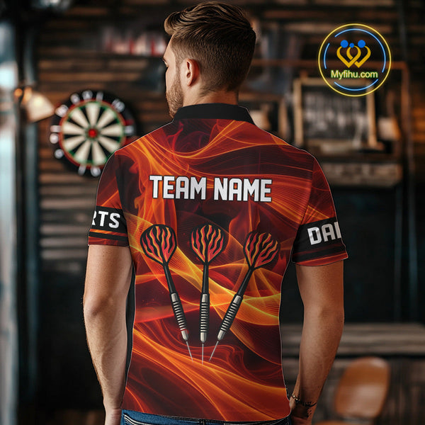 Custom Orange Fire Flame Dart Polo Shirt For Men, Dart Team Jersey NYN0588